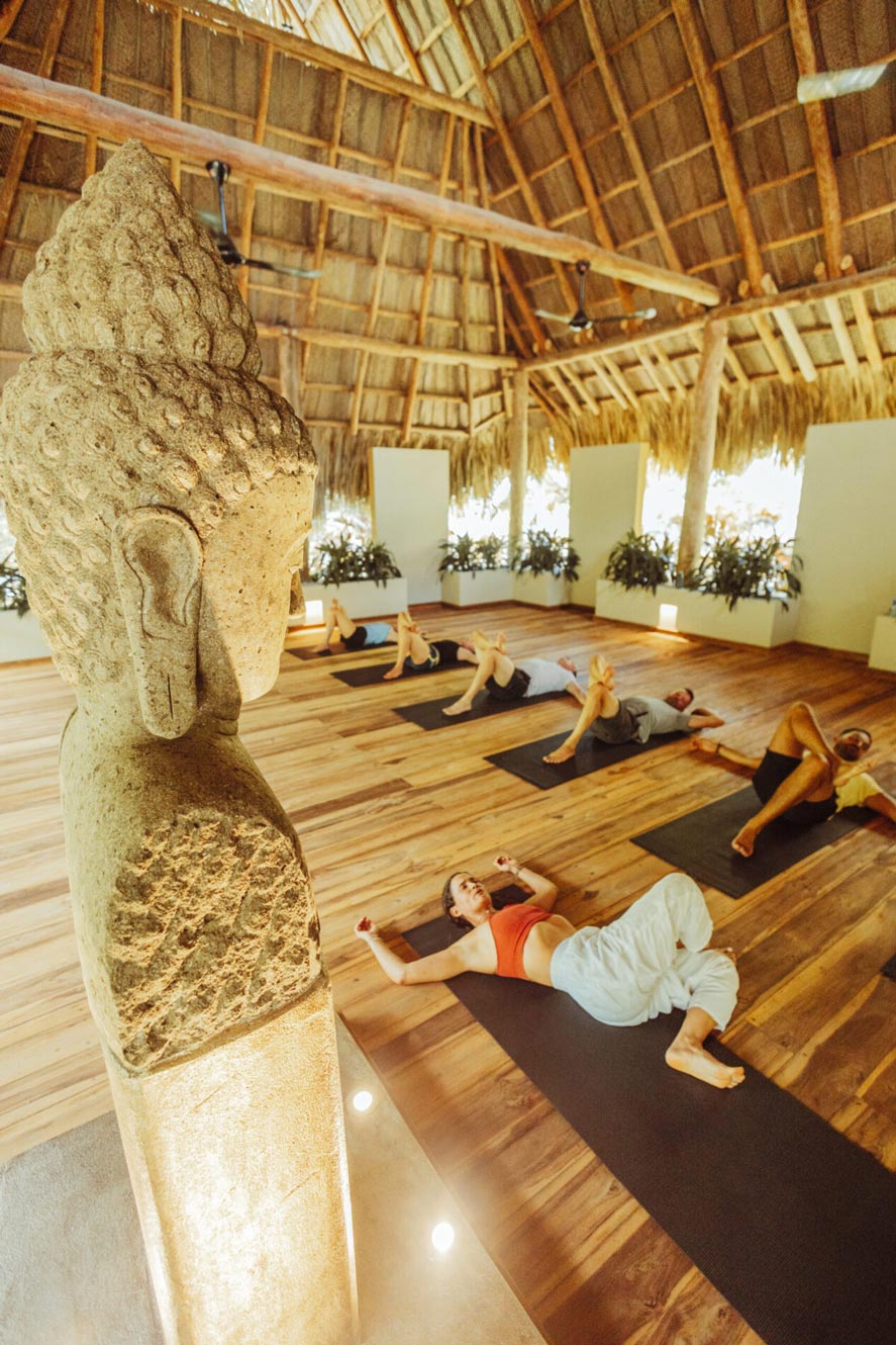Dedicated yoga and meditation space prepared for a group at Senda Hotels